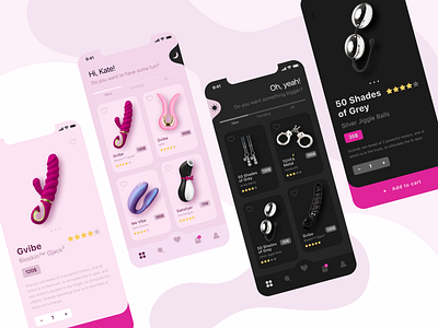 Sex Shop UI Concept appmockup dark dark mode gvibe iosapp light light mode product card sex sextoys shop shopping app shopping cart trending ui uiux uiuxdesign userinterface