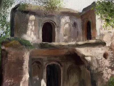 Old heritage painting study landscape oil on canvas oil paint procreate