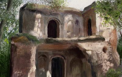 Old heritage painting study landscape oil on canvas oil paint procreate