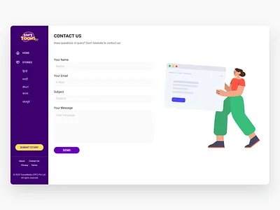 Contact Us - StoryToonsTV clean contact contact form contact page contact us design illustration minimal sidebar ui ux