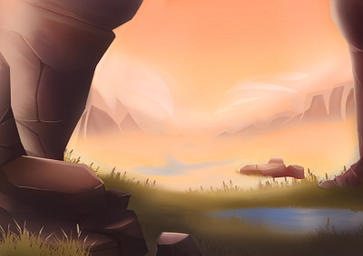 Dryness. First Painting Of July 2020. art artist artoftheday artwork background art design digitalart digitalpainting grass green illustration landscape orange sky