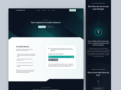 Tokenomia.pro - Company Website 1 blockchain company crypto dark green ui web3 website