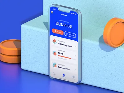 STRS Micro-Investing App 3d app bank banking budgeting c4d cinema 4d finance glass investments mobile mobile app money app product design reccuring spendings transactions ui ux value