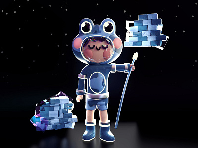 Frog Captain 3d 3d art 3d artist astronaut c4d captain character colors design dribbble best shot frog frogs illustration kawaii kawaii art pattern photoshop render space webdesign