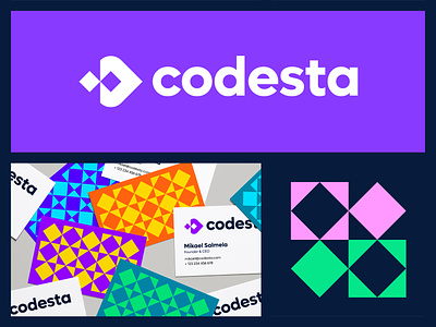 Codesta pattern and business cards branding coding logo recruiting technology