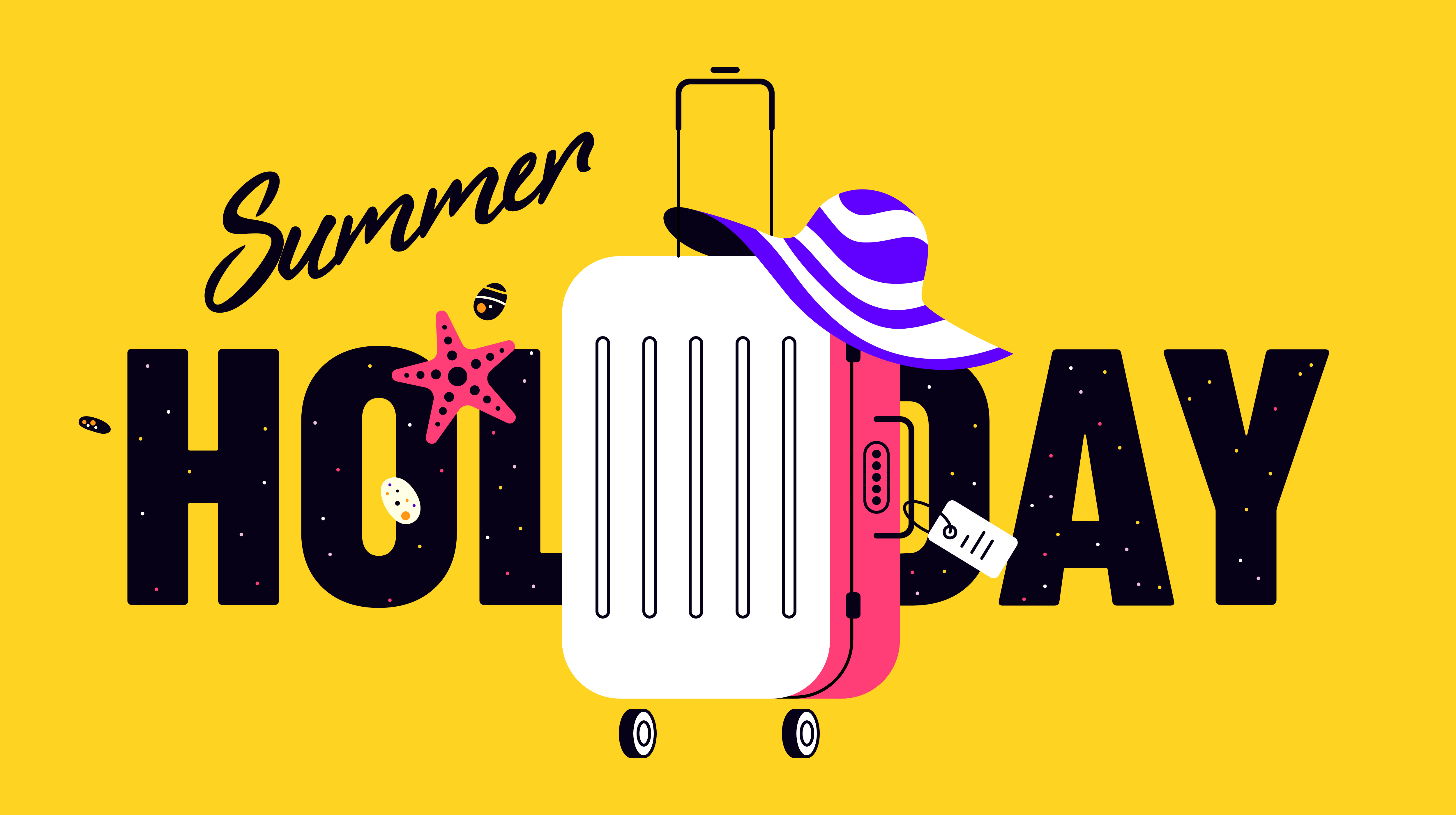 Let's take a vacation animation background branding color design flat holiday illustration journey suitcase summer travel trip typography vacation vector