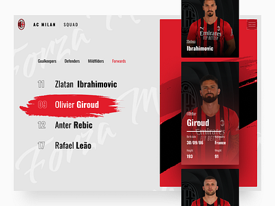 AC Milan team page concept ac milan animation football milan olivier giroud serie a soccer team team page ui webdesign webflow website animation website design zlatan ibrahimovic