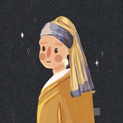 Girl with pearl earrings. Vermeer inspired illustration. character children illustration girl girl illustration girl with pearl earring graphic illustration illustration art illustrator kids illustration museum of art vermeer woman