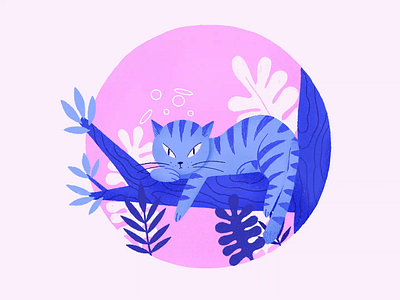 Lazy Cat after effect animation cat duotone illustration lazy procreate sky tree