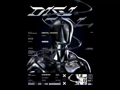 Digital Human Poster 3d animation chrome composition cyber dark design digital graphic design posterdesign techno ui ux visual art web