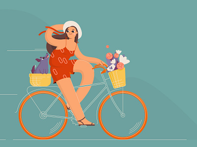 bicycle bicycle bouquet cartoon character design flower girl girl character illustration vector vector art vector illustration