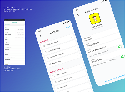 DAILY007 - SETTINGS 007 app daily 007 daily 100 daily ui settings settings page settings ui snapchat ui