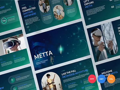 Metaverse & Virtual Reality Presentation Template branding design googleslides graphic design illustration keynote powerpoint presentation ui ux