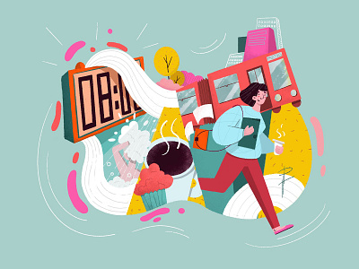 Wake up!!! animation character design flat illustration morning routine morning traffic mornings photoshop procreate website work