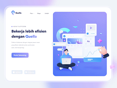 Quella - Collaborative Platform Landing Page animation app character collaborative dashboard efficient figma gradient header illustration illustration landing page logo platform ui ui ux web design web design website work