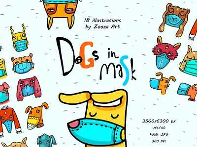 Dogs in mask animal clipart coronavirus covid design dogs illustraion illustration illustrations mask medicine prints protection stickers zooza