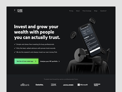 Cube Wealth- Fintech Product Website Design 3d art c4d conversion rate optimisation fintech fintech app homepage india landing page marketing website saas saas app saas design saas landing page saas website visual design web design webdesign webflow website website design