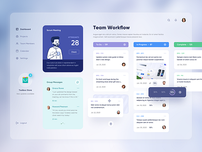 Kanban Dashboard app business clean dashboard details illustration information kanban list message profile search task team teamwork trello ui web website work