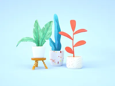 Smiling plants 3d c4d color colors illustration leaf plants texture