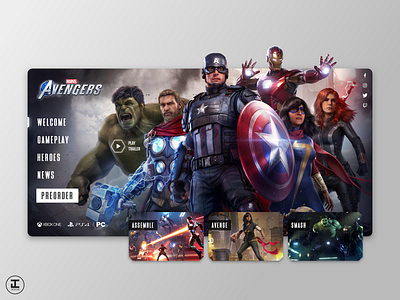 Marvel’s Avengers - Website Concept avengers avengers game black widow captain america design design inspiration gaming iron man marvel marvel comics sketch superhero thor ui ui trends ux ux trends video games videogame xbox