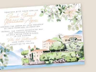 Lake Como Wedding Invitation design greenery illustration italy lake como procreate typography wedding invite wedding suite