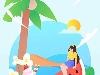 清凉夏日 cute girl icecream illustration summer summertime ui vector