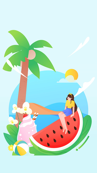 清凉夏日 cute girl icecream illustration summer summertime ui vector