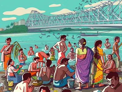 Howrah Bridge design ganga howrahbridge illustration illustrator india indian kolkata river satishgangaiah vector