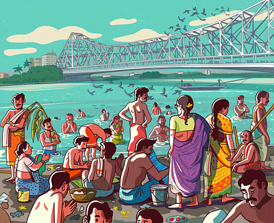 Howrah Bridge design ganga howrahbridge illustration illustrator india indian kolkata river satishgangaiah vector