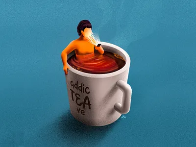 Addic-TEA-ve art coffee coffee cup creative cup draw drink energy illustration art lockdown mobile phone procreate screen tea