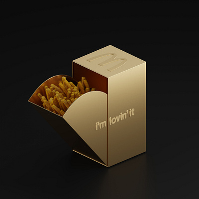 Fries packed - McDonald 3d blender blender3d concept fries gold isometric logo package packaging typo