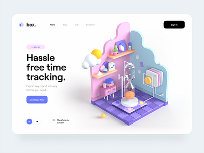 Box. – ⏳Time Tracking 3d 3d design 3d illustration 3d lab app box hero header illustration lab landing page timeline typography ui ui design ux ux design web web app website workspace