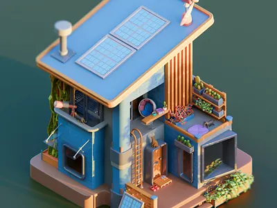 Aki's SIMS house 3d cartoon colorful colors diorama illustration isometric low poly lowpoly lowpolyart