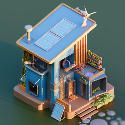 Aki's SIMS house 3d cartoon colorful colors diorama illustration isometric low poly lowpoly lowpolyart