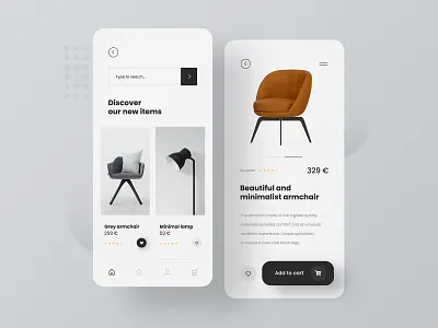 Furniture Gallery App app chair concept design furniture furniture design gallery lamp minimalist mobile mobile app mobile app design modern furniture shop ui uidesign ux