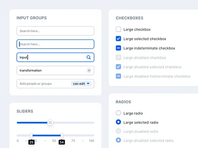 Light Input Fields bar buttons cards checkboxes clean cta disabled flat input input fields light main buttons minimal modern radio search selectors simple sleek slider