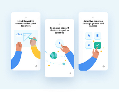 Onboarding android app content figma illustration learn learning mobileapp onboarding quiz school screen splash teach ui vector video walkthrough