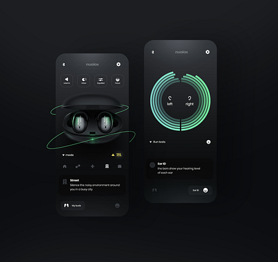 App to control your headphones buds dark mode earpods gradient headphone minimal mobile night mode uidesign