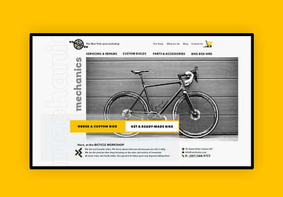 Web design for the cycle workshop "Mechanics" firstscreen monochrome store typography webdesign workshop