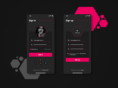 Sign in / Sign up Mobile App UI adobe xd app clean design clean ui dailyui dark ui design login minimalism mobile mobile app pink register register form sign in sign up ui ui design uiux ux