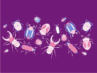 Purple crowded beetles print antennas beetle bug design flat illustration insect minimal pink purple stag beetle vector violet