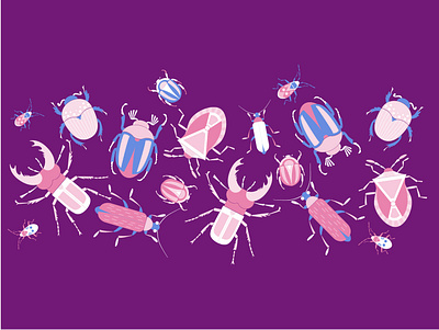 Purple crowded beetles print antennas beetle bug design flat illustration insect minimal pink purple stag beetle vector violet