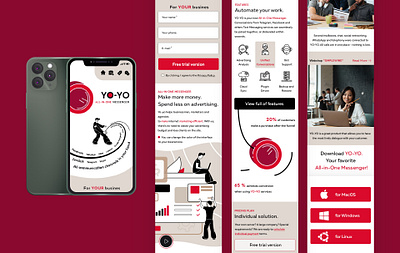 Landing page for All-in-one messenger Yo-Yo. Mobile version. adobe illustrator all in one branding messenger mobile app vectorart