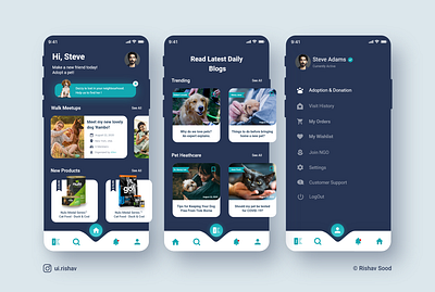 Pet Care App - UI Design abstract adobe xd animals app app design blogs cats colors concept design dogs pet care pets photoshop stray typography ui uiuxdesign ux veterinary