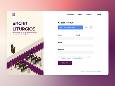 Sacra Liturgios Sign Up branding catholic church design illustration illustrations log in login logo sign up signup ui ux