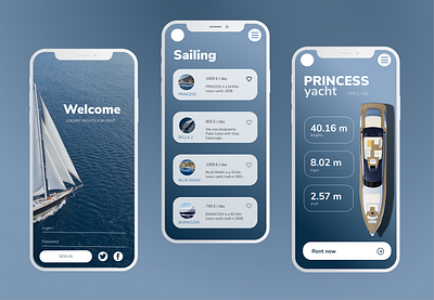 Yachts Mobile App application blue mobile app design rent ui design yacht