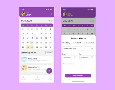 Leave Apply App Design 2020 adobe xd app design apply leaves mobile ui