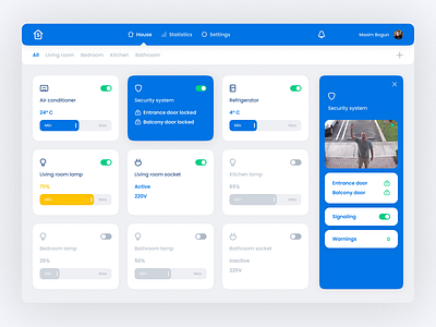 Smart House Web App adjustment app cards conditioner controls dashboad devices header home iot managment remote security slider smarthouse smooth toggle ui ux web