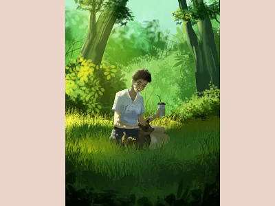 Rest is the key to success character characters design dog flat flowers girl illustration plants relax restaurant woman