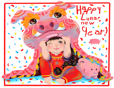 Happy Lunar new year print characterdesign characters childrens book cover art illustration kidlit kidlitart
